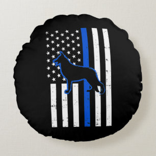 German Shepherd Police Dog K9 Patriotic Round Pillow