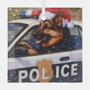 German Shepherd Police Holiday  Glass Ornament