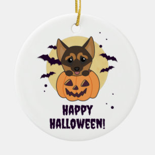 German Shepherd Pumpkin Dogs Happy Halloween Ceram Ceramic Ornament