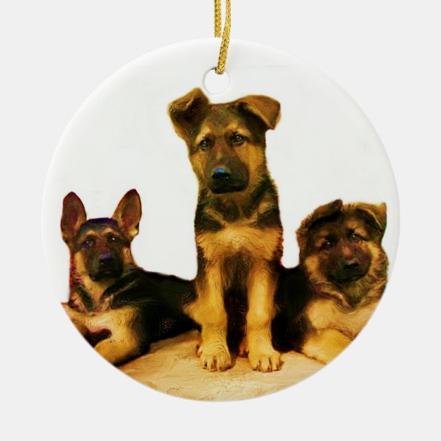 German Shepherd puppies ornament (Front)