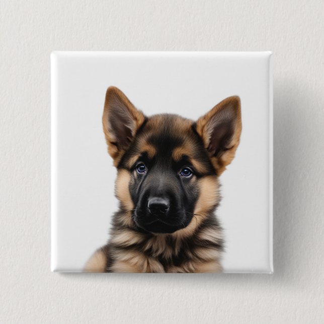 German Shepherd Puppy 2 Inch Square Button (Front)