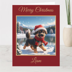 German Shepherd Puppy at a Snowy Mountain Lake Card