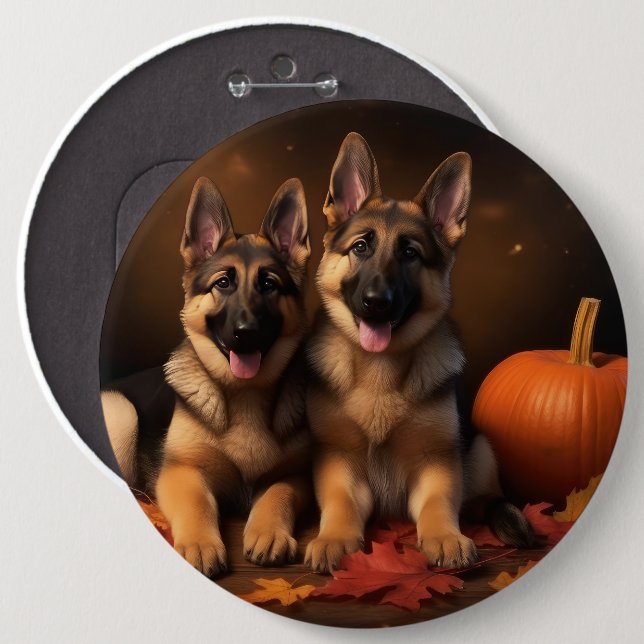 German Shepherd Puppy Autumn Delight Pumpkin  6 Inch Round Button (Front & Back)