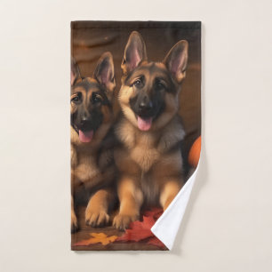 German Shepherd Puppy Autumn Delight Pumpkin  Bath Towel Set