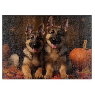 German Shepherd Puppy Autumn Delight Pumpkin  Cutting Board