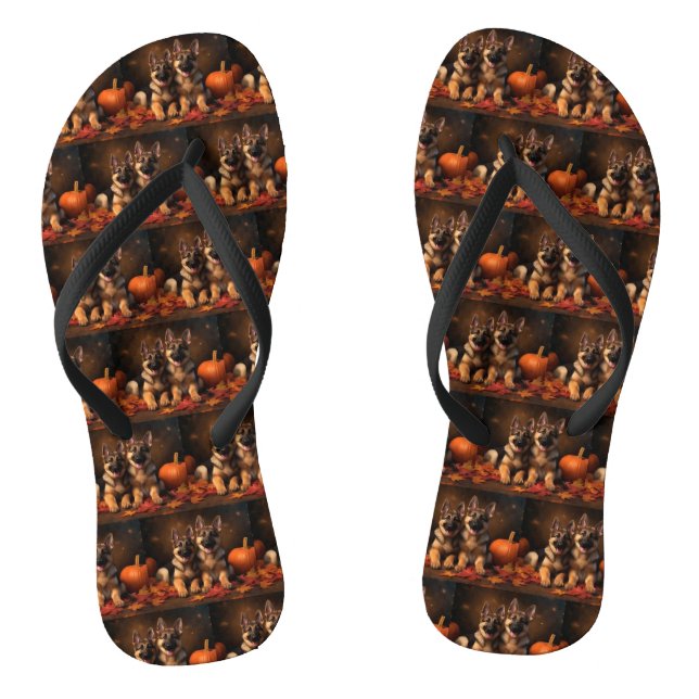 German Shepherd Puppy Autumn Delight Pumpkin  Flip Flops (Footbed)