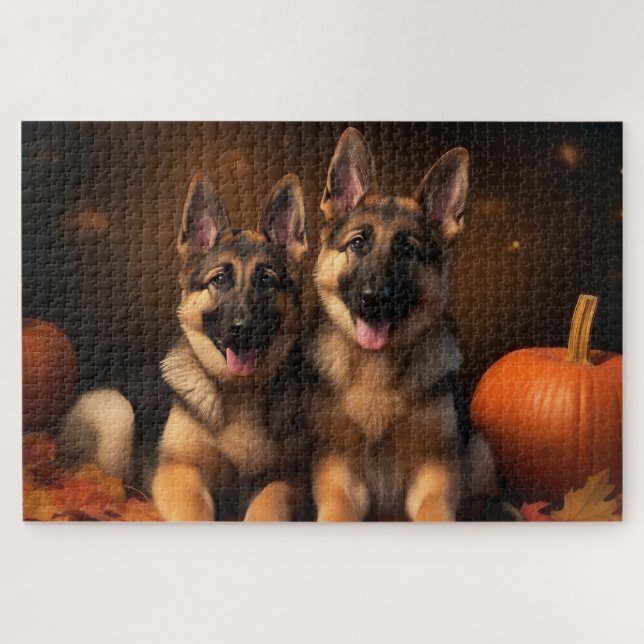 German Shepherd Puppy Autumn Delight Pumpkin  Jigsaw Puzzle (Horizontal)