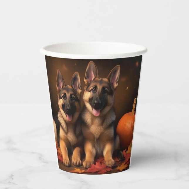 German Shepherd Puppy Autumn Delight Pumpkin  Paper Cups (Front)