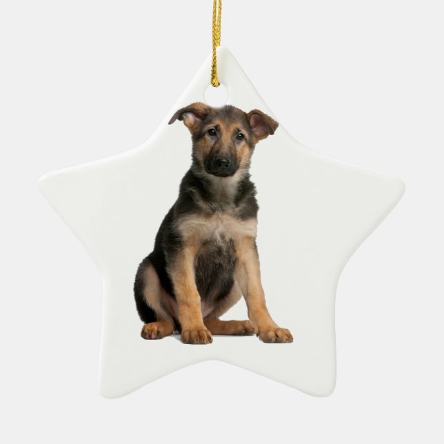 German Shepherd Puppy Ceramic Ornament (Front)