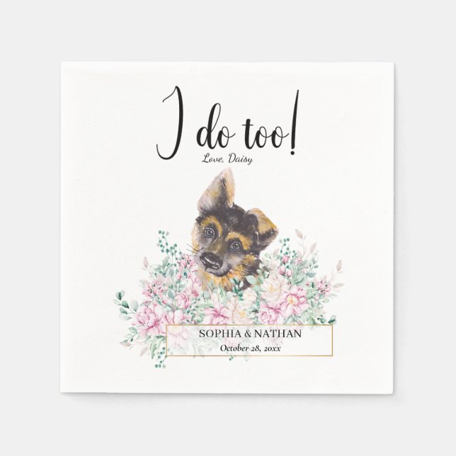 German Shepherd Puppy Dog Wedding Cocktail Napkins (Front)