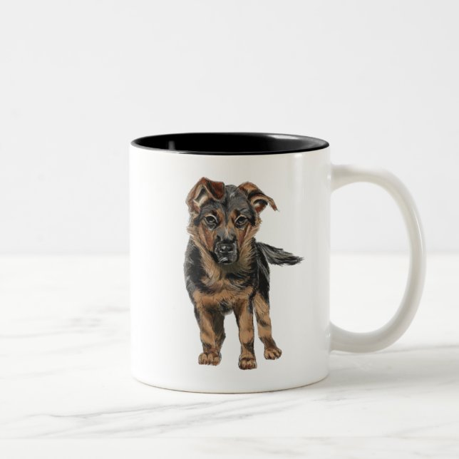 German Shepherd Puppy Drawing Two-Tone Coffee Mug (Right)