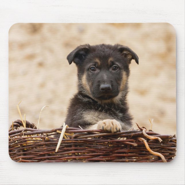 German Shepherd Puppy In Basket Mouse Pad (Front)