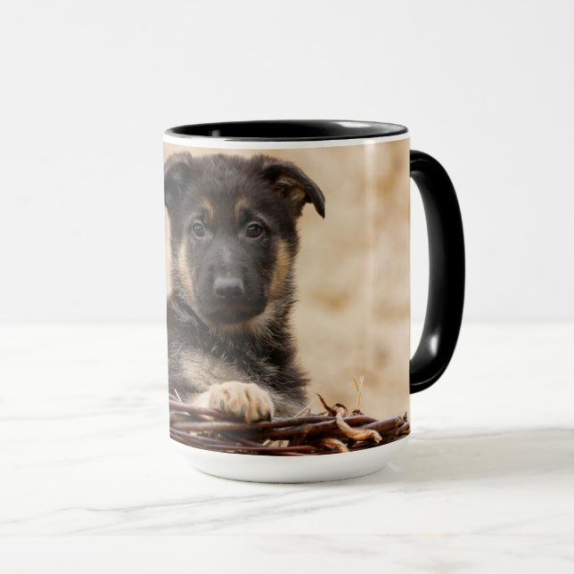 German Shepherd Puppy In Basket Mug (Front Right)