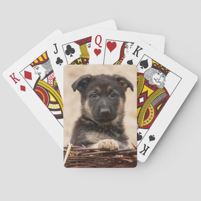 German Shepherd Puppy In Basket Playing Cards (Back)