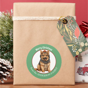 German Shepherd Puppy in Leather Jacket Christmas Classic Round Sticker