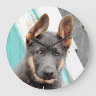 German Shepherd Puppy Large Clock