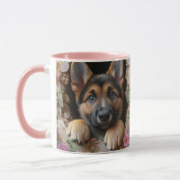 German Shepherd Puppy Mug with Floral Design -
