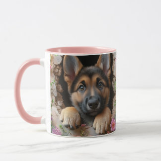 German Shepherd Puppy Mug with Floral Design -