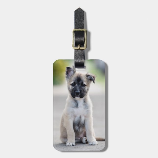 German Shepherd Puppy on Footpath Luggage Tag (Front Vertical)