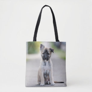 German Shepherd Puppy on Footpath Tote Bag