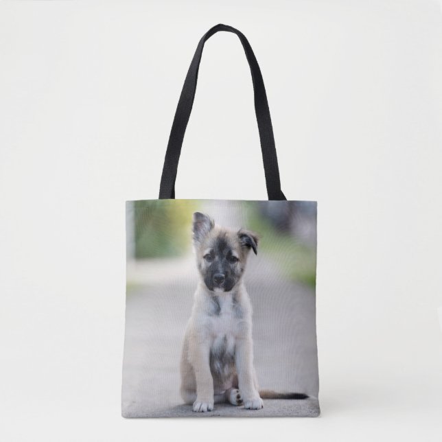 German Shepherd Puppy on Footpath Tote Bag (Front)