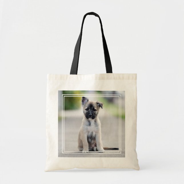 German Shepherd Puppy on Footpath Tote Bag (Front)