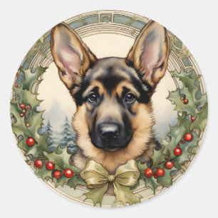 German Shepherd Puppy Vintage Holiday Stickers