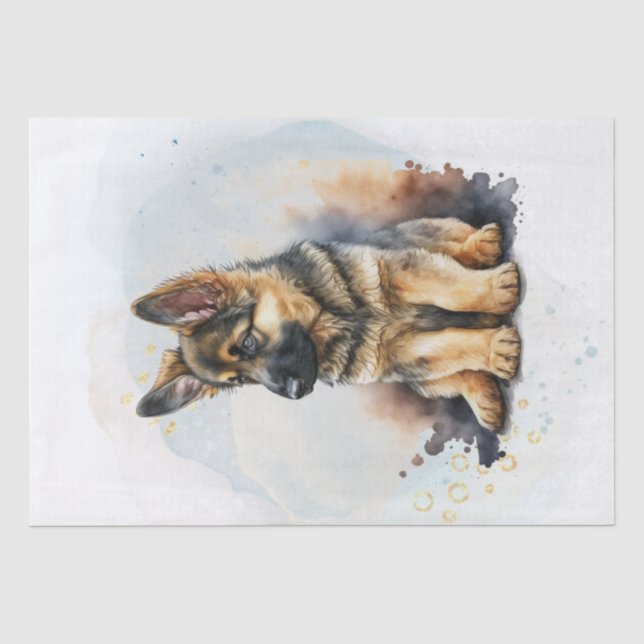 German Shepherd Puppy Watercolor Tissue Paper (Front)