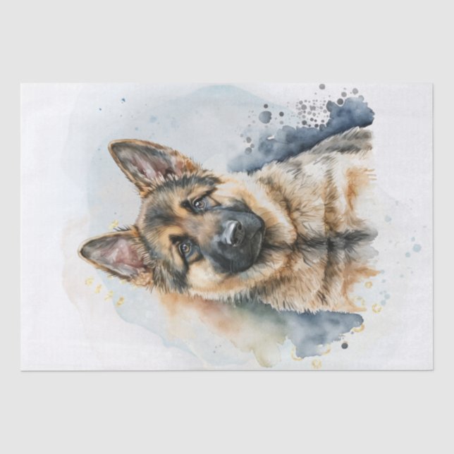 German Shepherd Puppy Watercolor Tissue Paper (Front)
