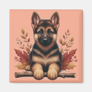  German Shepherd Puppy With Autumn Leaves Magnet