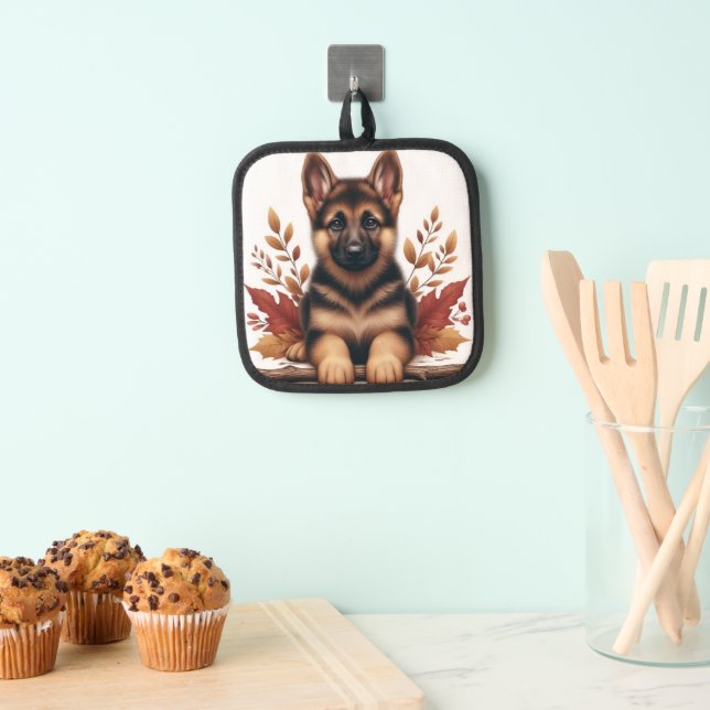German Shepherd Puppy With Autumn Leaves Pot Holder (Insitu(Hanging))