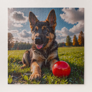 German Shepherd Puppy with Toy Jigsaw Puzzle