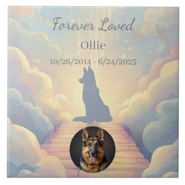 German Shepherd Rainbow Bridge Memorial Photo Tile (Front)