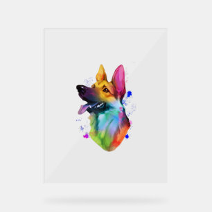 German Shepherd Rainbow Watercolor Paint Splatter  Acrylic Sign