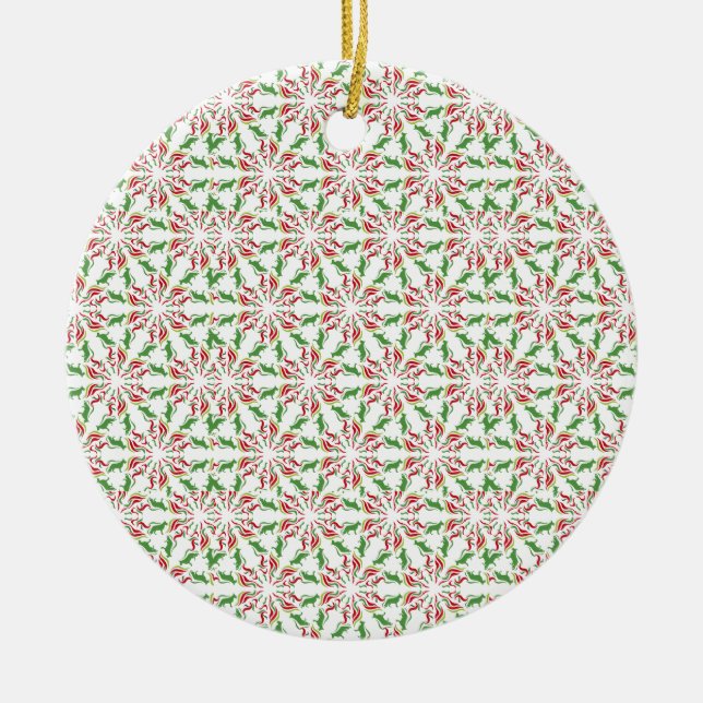 German Shepherd red green Ceramic Ornament (Front)