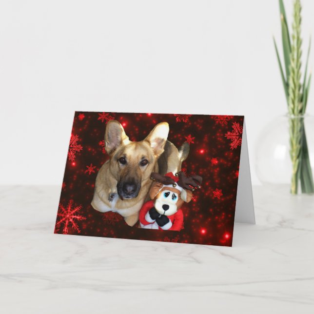 German Shepherd & Reindeer Snowflake Greeting Card (Front)