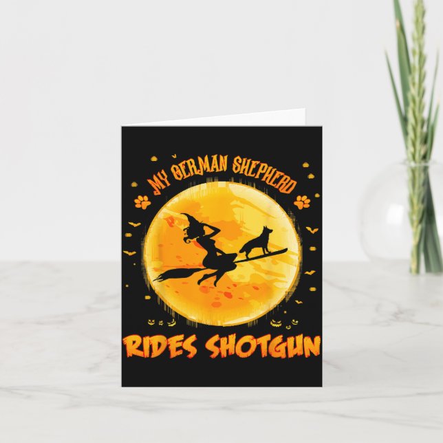 German Shepherd Rides Shot Funny Halloween Dog Card (Front)