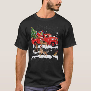 German Shepherd Riding Red Truck Xmas Merry Christ T-Shirt