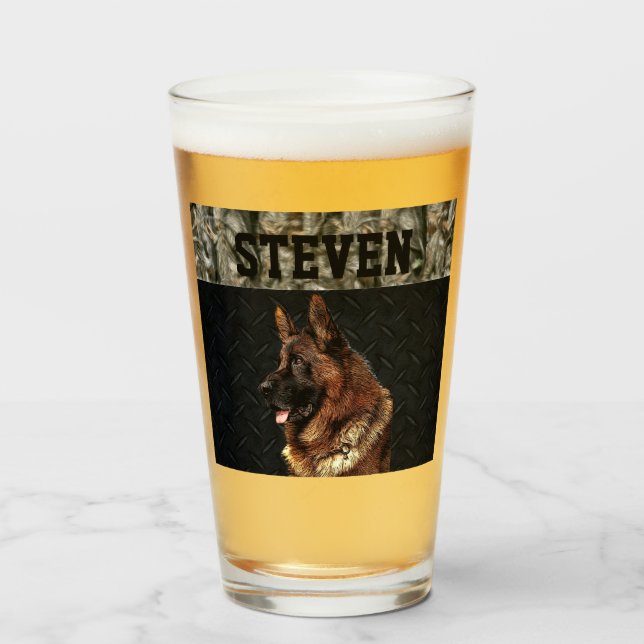 German Shepherd Rugged Camo Name Cool Dog Animal  Glass (Front Filled)