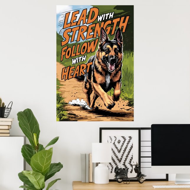 German Shepherd Running With Heart Poster (Home Office)