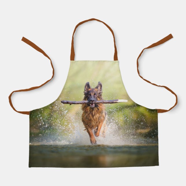 German Shepherd Running with Stick Apron (Front)