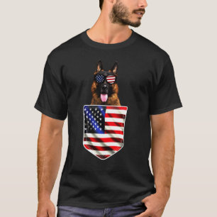 German Shepherd s In Pocket American Flag T-Shirt