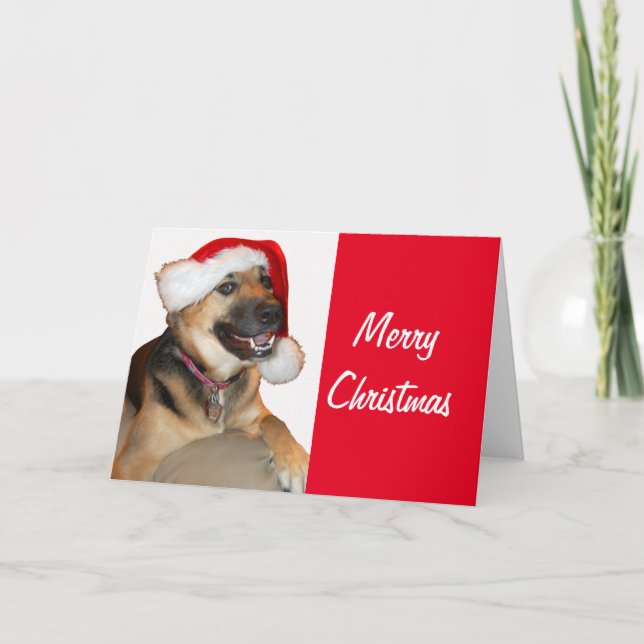 German Shepherd Santa Claus Holiday Card (Front)