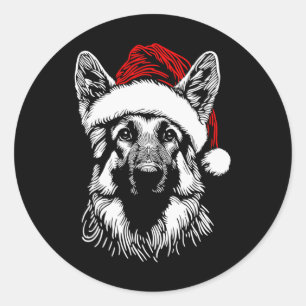 German Shepherd Santa Hat Christmas Xmas Pajama Wo Classic Round Sticker