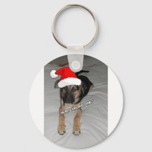 German Shepherd Santa Hat Keychain