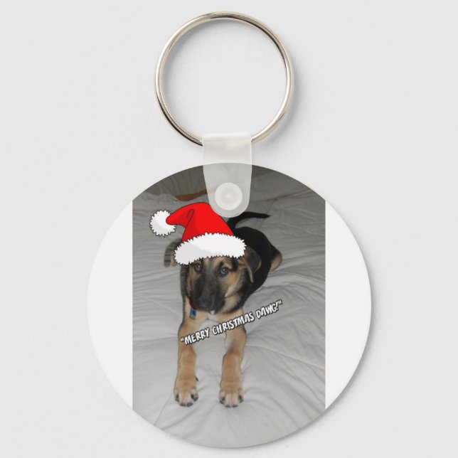 German Shepherd Santa Hat Keychain (Front)