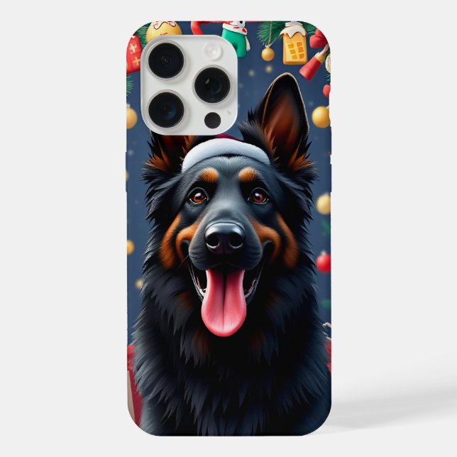 German Shepherd Santa Holiday Everyday Use Grip iPhone Case (Back)
