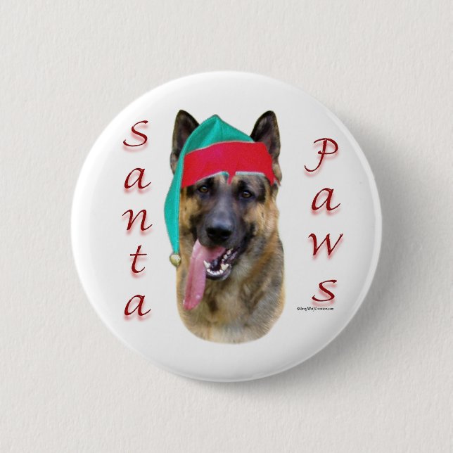 German Shepherd Santa Paws 2 Inch Round Button (Front)
