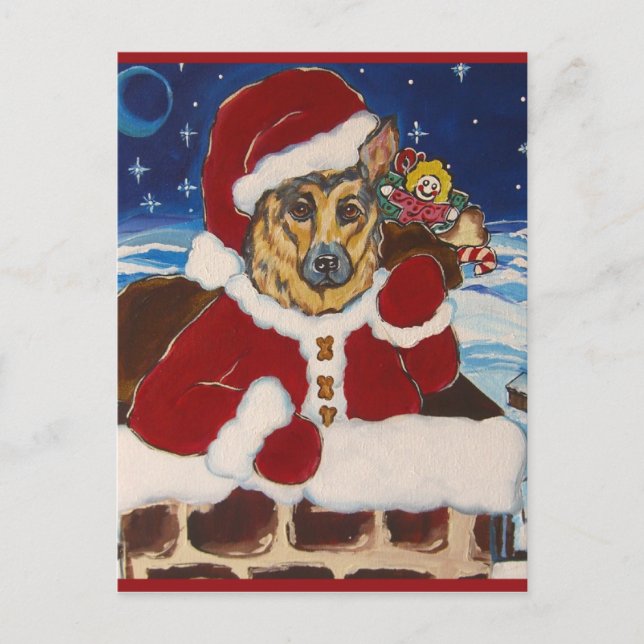 German Shepherd Santa  Post Cards (Front)