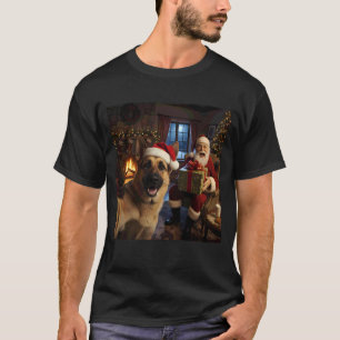 German Shepherd Selfie with Santa Claus Funny Chri T-Shirt
